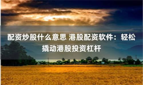 配资炒股什么意思 港股配资软件：轻松撬动港股投资杠杆